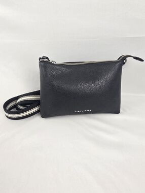 Marc Jacobs Cosmo Black Pebbled Leather Crossbody with Striped Strap